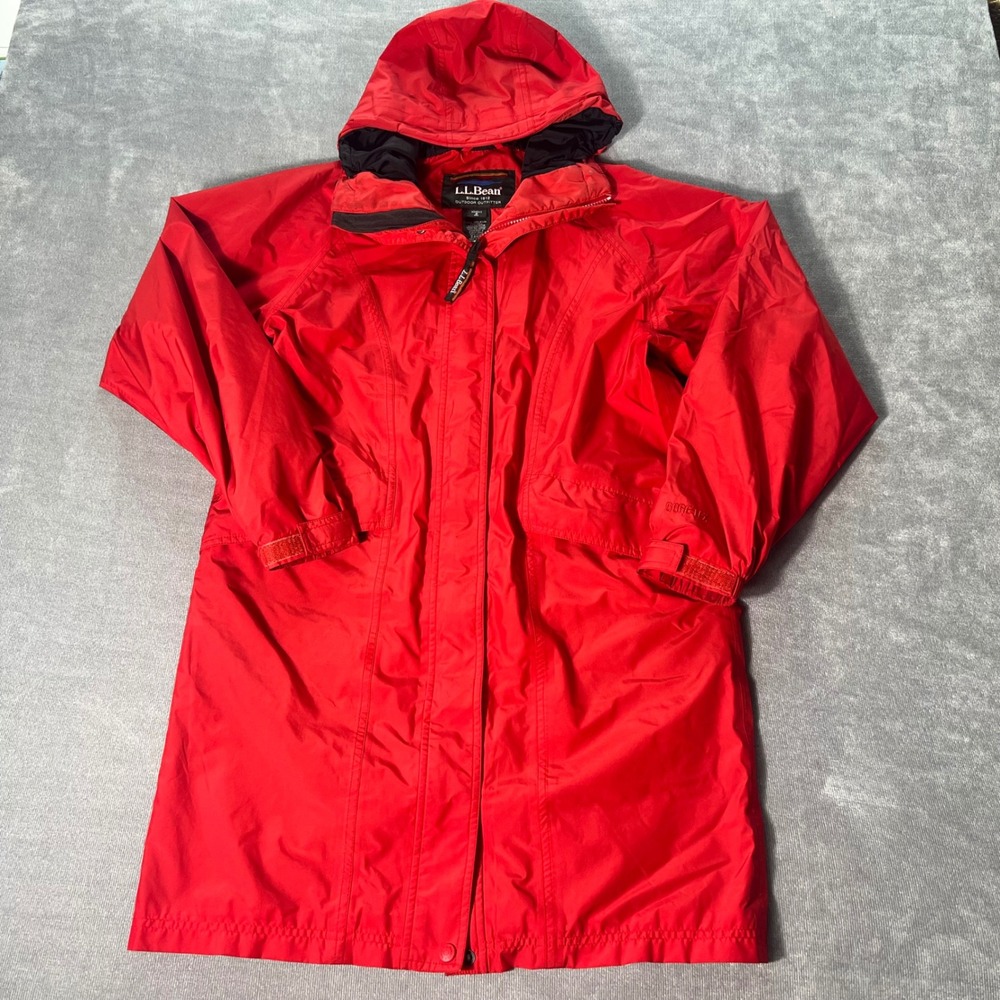 LL Bean Gore-Tex Rain Parka Jacket Red Womens Small Long Hooded Waterproof Coat